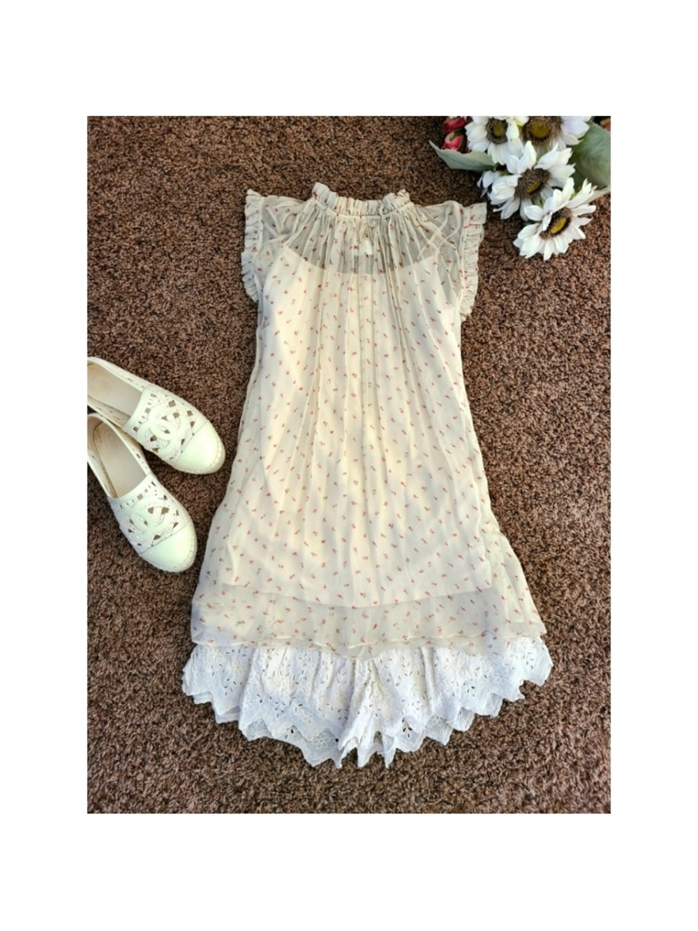 Zimmermann Cream Nightgown with Pink Floral Print and Lace Hem